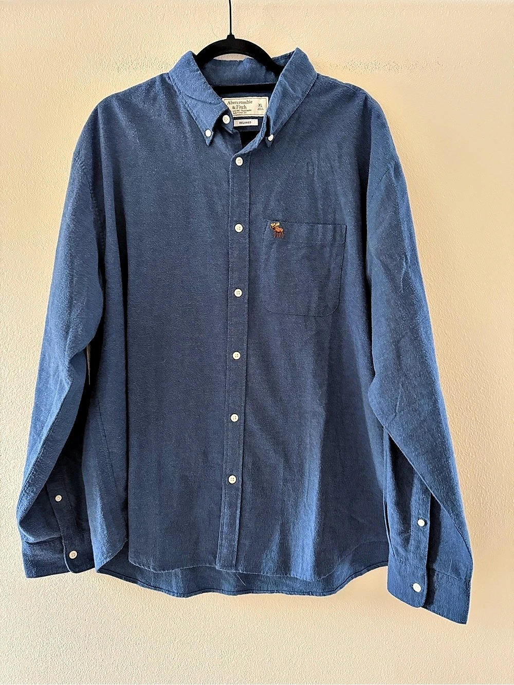 Abercrombie & Fitch Relaxed Fit Button-Down Shirt Blue XL Embroidered Moose
